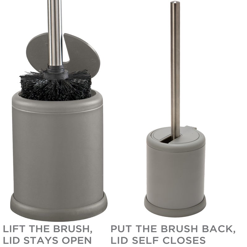 Bath Bliss Toilet Brush and Holder | Self Closing Lid | 360 Degree Brush Head | Bathroom Cleaning | Compact Size | Storage and Organization | Matte Grey - Image 2